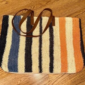 rays for days oversized canvas tote bag brown leather straps